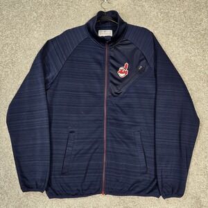 Cleveland Indians mens Medium full zip fleece blue heathered GIII Chief Wahoo